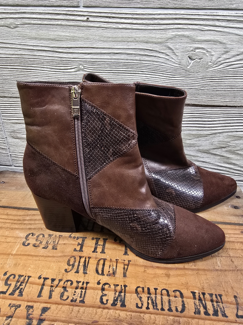 Liz Claiborne Brown Suede & Snakeskin-Accent Ankle Boots